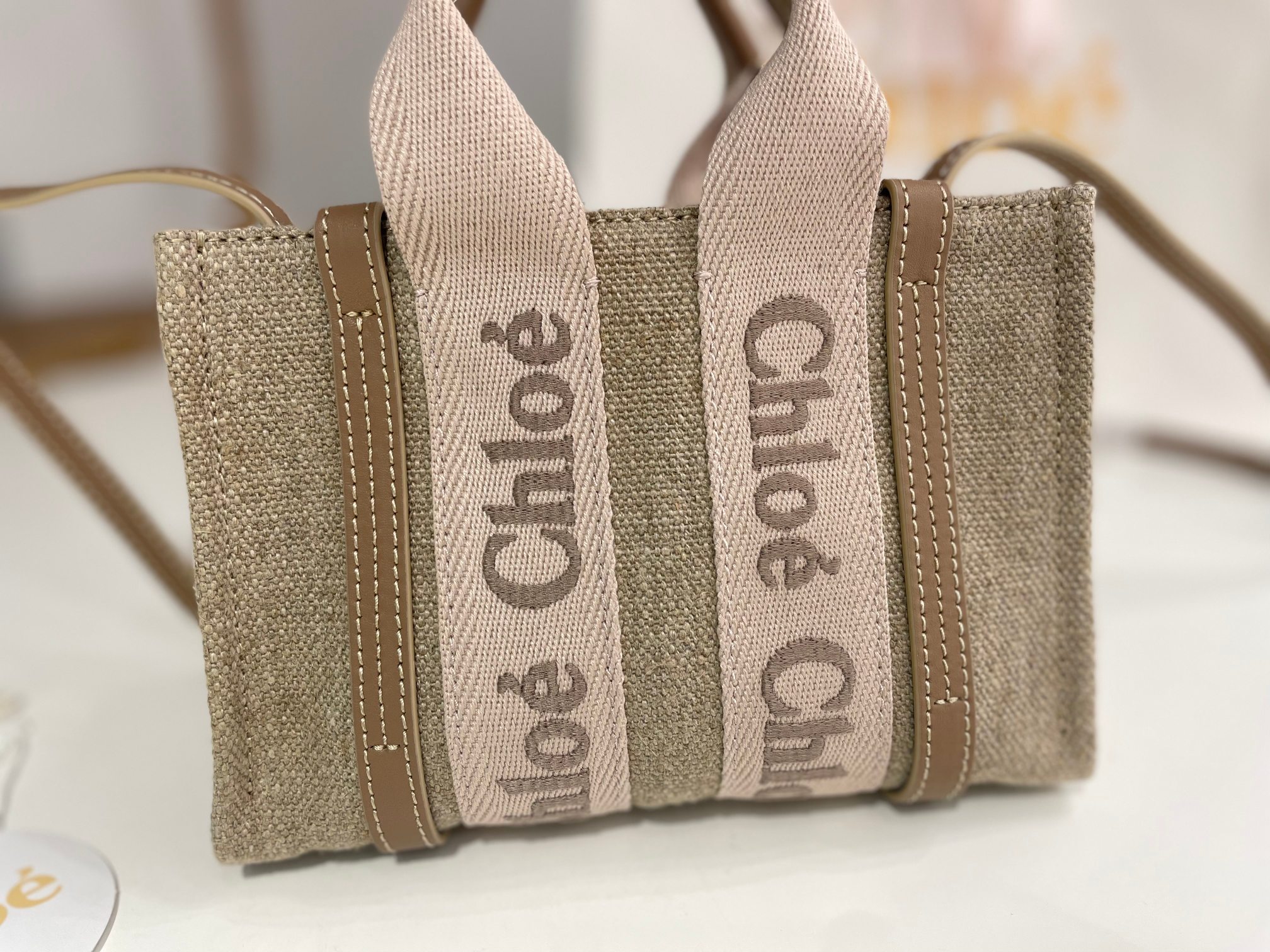 Chloe Mini Woody Tote Bag In Linen